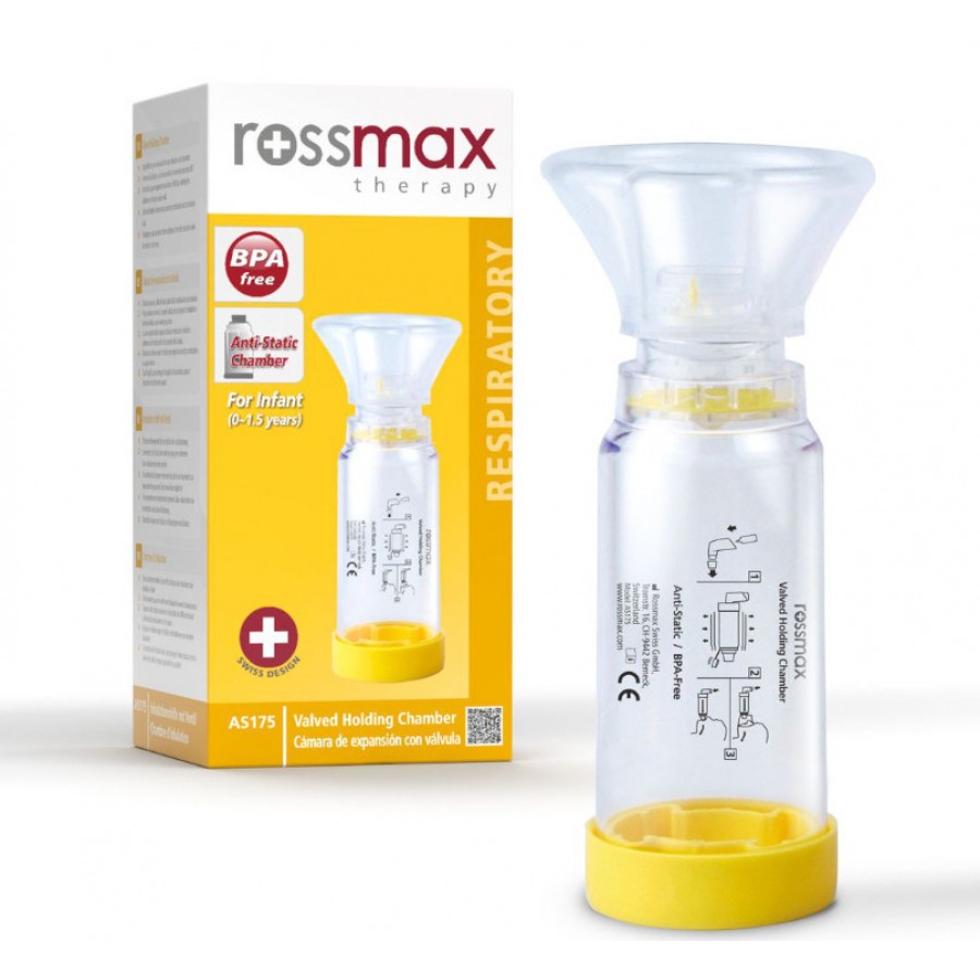 Rossmax Aero Spacer AS175 Αεροθάλαμος Με Βαλβίδα Μάσκα Εισπνοής Φαρμάκων Για Βρέφη 0-18 μηνών