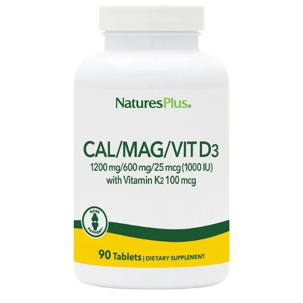 Nature's Plus Cal/Mag/Vit D3 1200 mg/600 mg/1000 IU with Vitamin K2 90 tabs